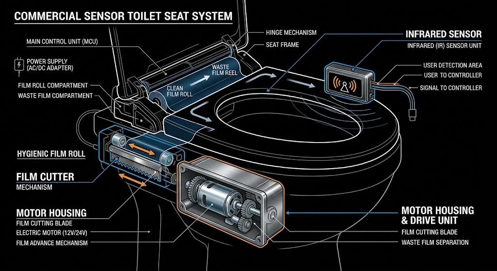 Commercial sensor toilet seat troubleshooting components Commercial sensor toilet seat troubleshooting components